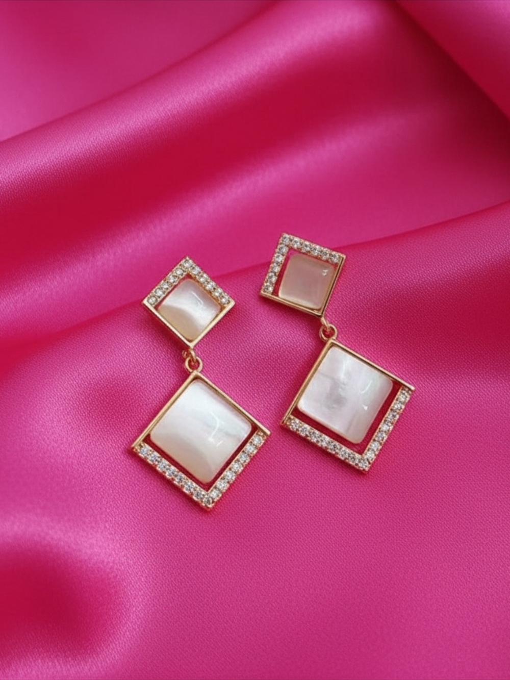 Diamond Drop Earrings W/ Opalescent Inlay &‎ Rhinestone Accent- Women Jewelry